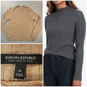 Banana Republic Merino Wool Ribbed Mock Neck Sweater - Womens Medium